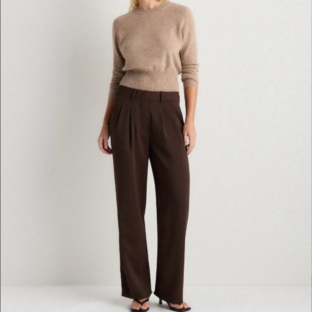 Quince Stretch Crepe Pleated Wide Leg Pants NEW